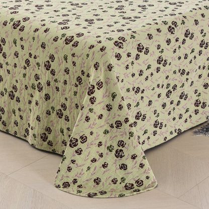 Parure de lit réversible en gaze de coton à motif rose (4 pièces)