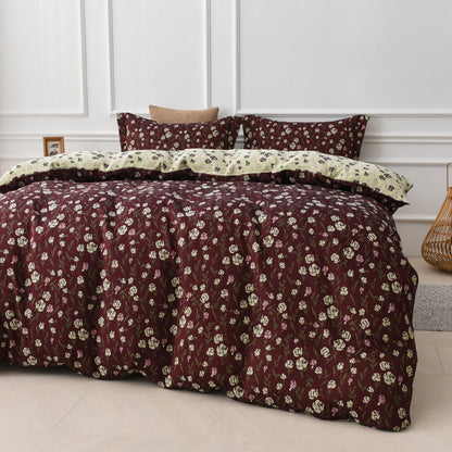 Parure de lit réversible en gaze de coton à motif rose (4 pièces)