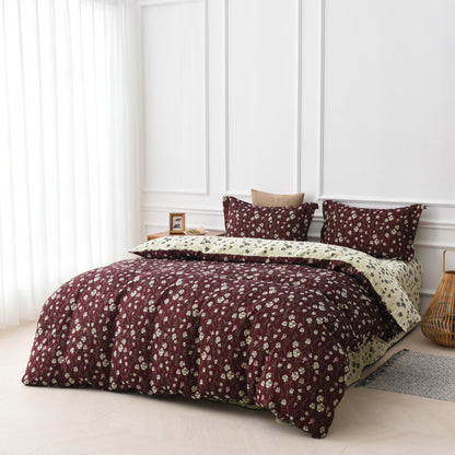 Parure de lit réversible en gaze de coton à motif rose (4 pièces)