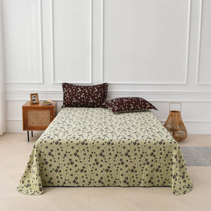 Parure de lit réversible en gaze de coton à motif rose (4 pièces)