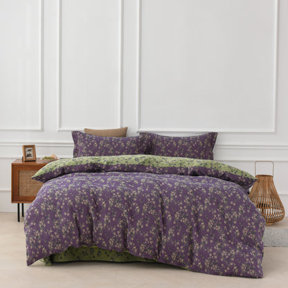 Parure de lit réversible en gaze de coton à motif floral (4 pièces)
