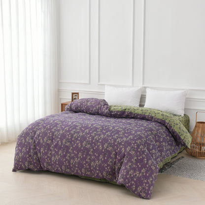 Parure de lit réversible en gaze de coton à motif floral (4 pièces)