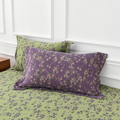 Parure de lit réversible en gaze de coton à motif floral (4 pièces)