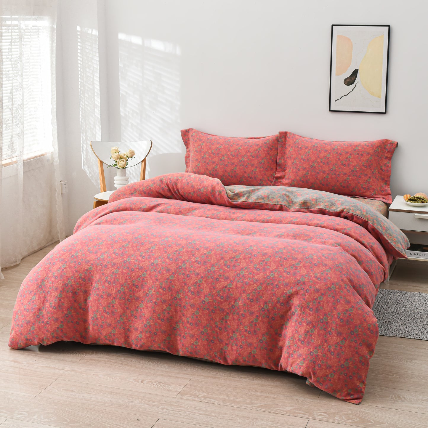 Parure de lit en coton avec housse de couette pastorale (4 pièces)