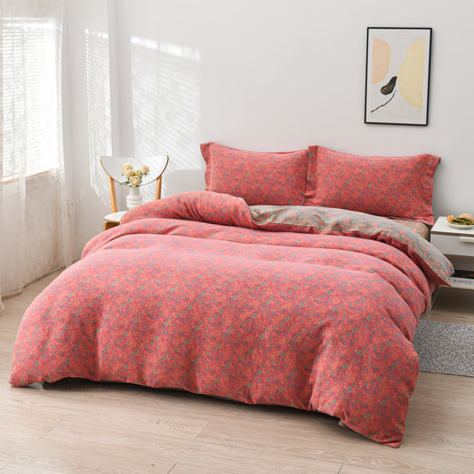 Parure de lit en coton avec housse de couette pastorale (4 pièces)