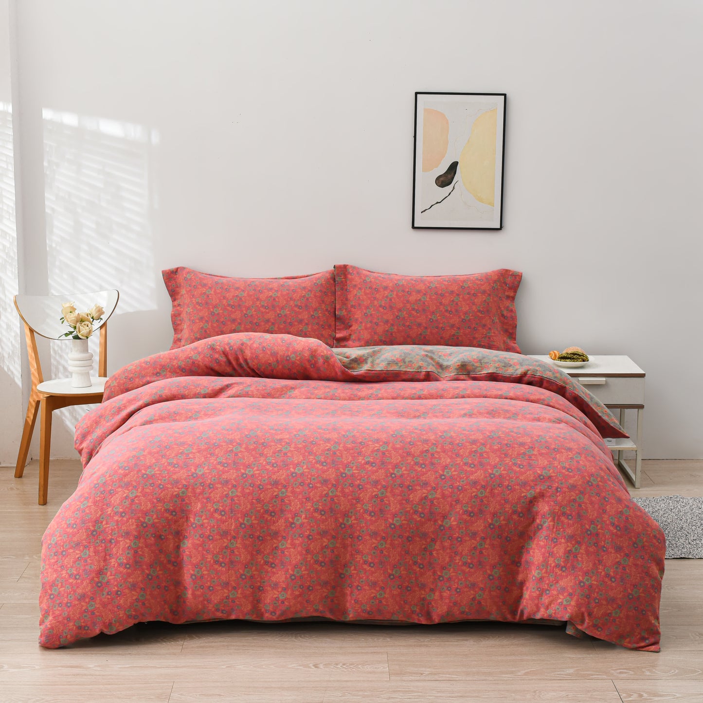 Parure de lit en coton avec housse de couette pastorale (4 pièces)