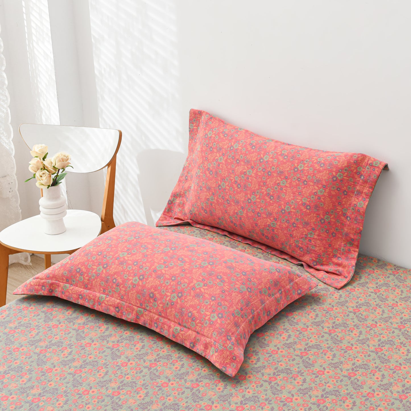 Parure de lit en coton avec housse de couette pastorale (4 pièces)