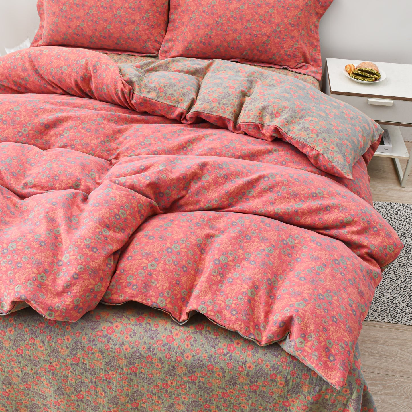 Parure de lit en coton avec housse de couette pastorale (4 pièces)