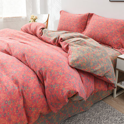 Parure de lit en coton avec housse de couette pastorale (4 pièces)