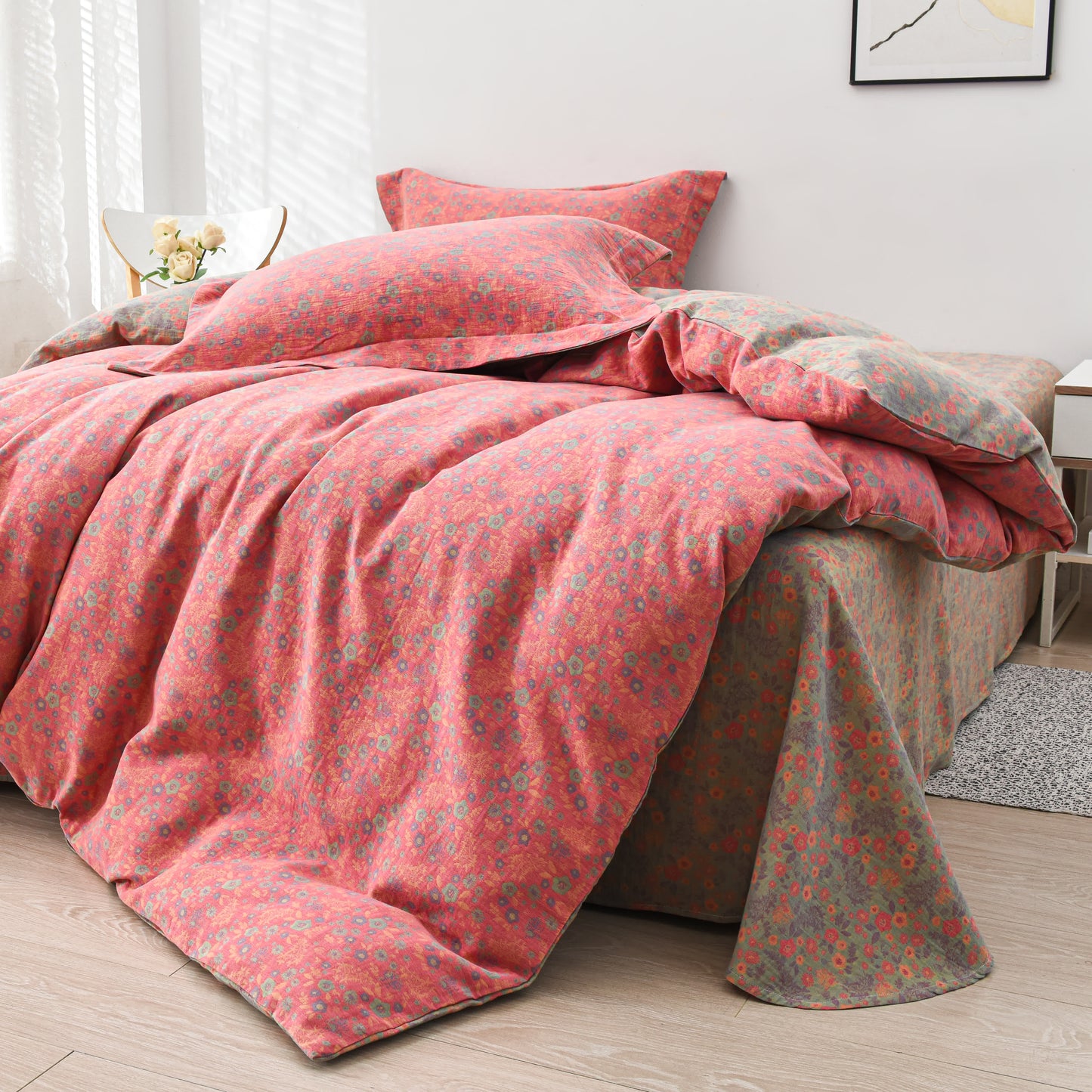 Parure de lit en coton avec housse de couette pastorale (4 pièces)