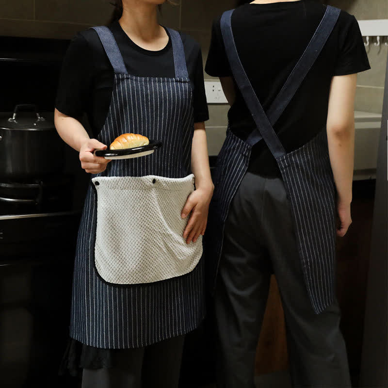 Tablier de cuisine simple à rayures avec poche