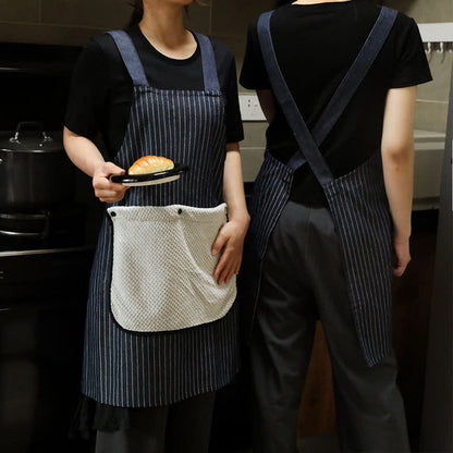 Tablier de cuisine simple à rayures avec poche