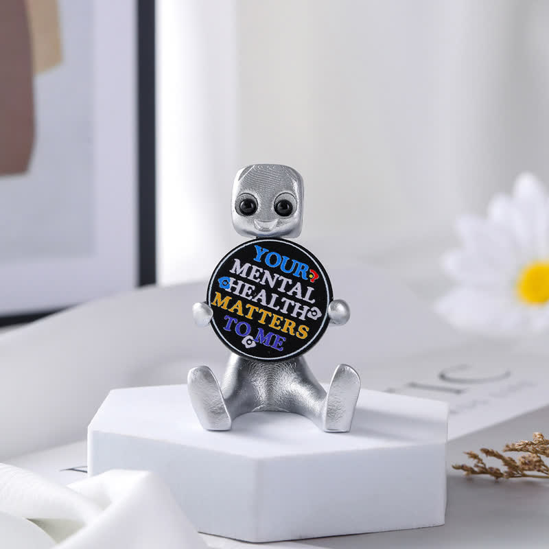 Petite statue de robot en résine avec slogan