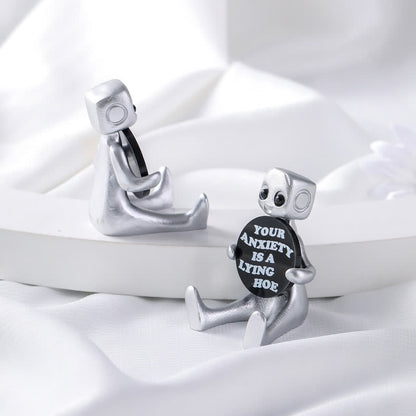 Petite statue de robot en résine avec slogan