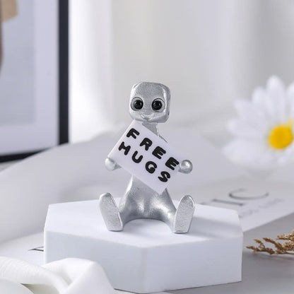 Petite statue de robot en résine avec slogan