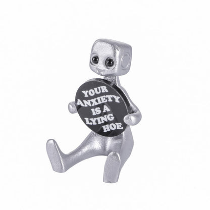 Petite statue de robot en résine avec slogan