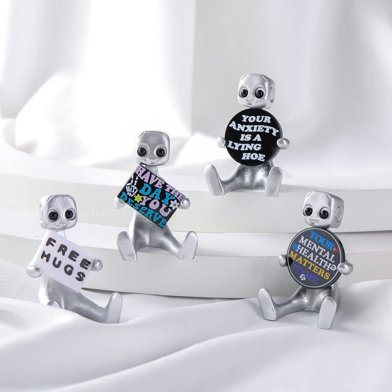 Petite statue de robot en résine avec slogan