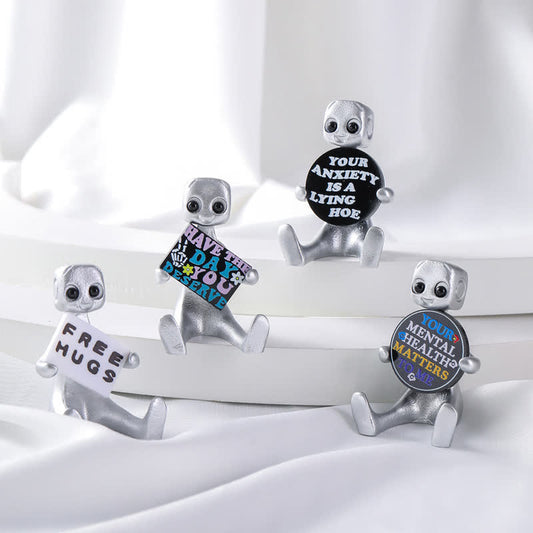 Petite statue de robot en résine avec slogan