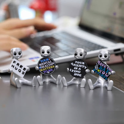 Petite statue de robot en résine avec slogan