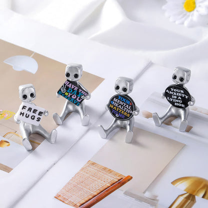 Petite statue de robot en résine avec slogan