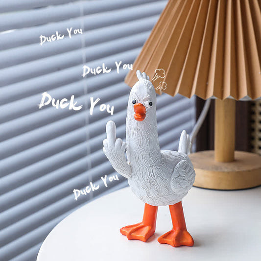 Décoration amusante en résine représentant un canard avec un doigt d'honneur