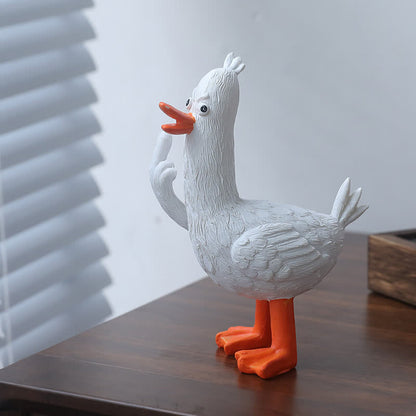 Décoration amusante en résine représentant un canard avec un doigt d'honneur