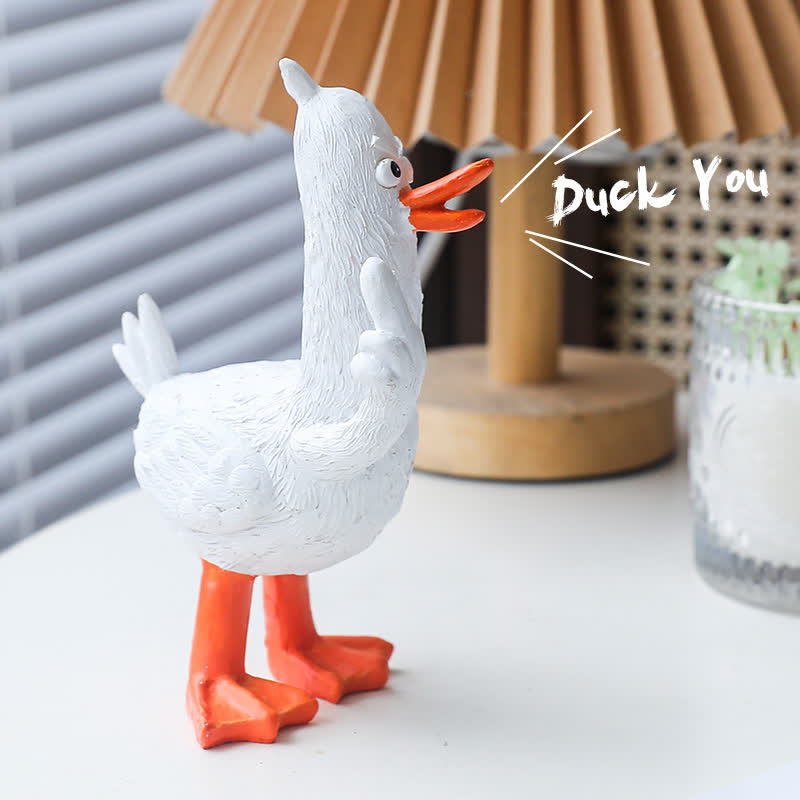 Décoration amusante en résine représentant un canard avec un doigt d'honneur