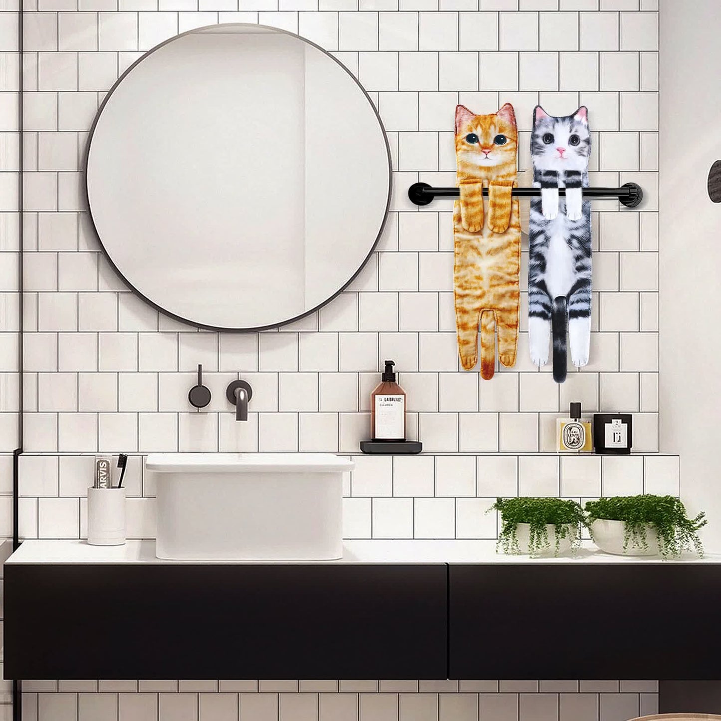Serviette à motif chat à suspendre dans la cuisine et la salle de bain