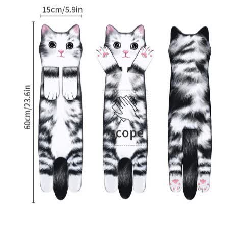 Serviette suspendue à motif chat pour la cuisine et la salle de bain - chat noir et blanc - 2 PIÈCES - image 9