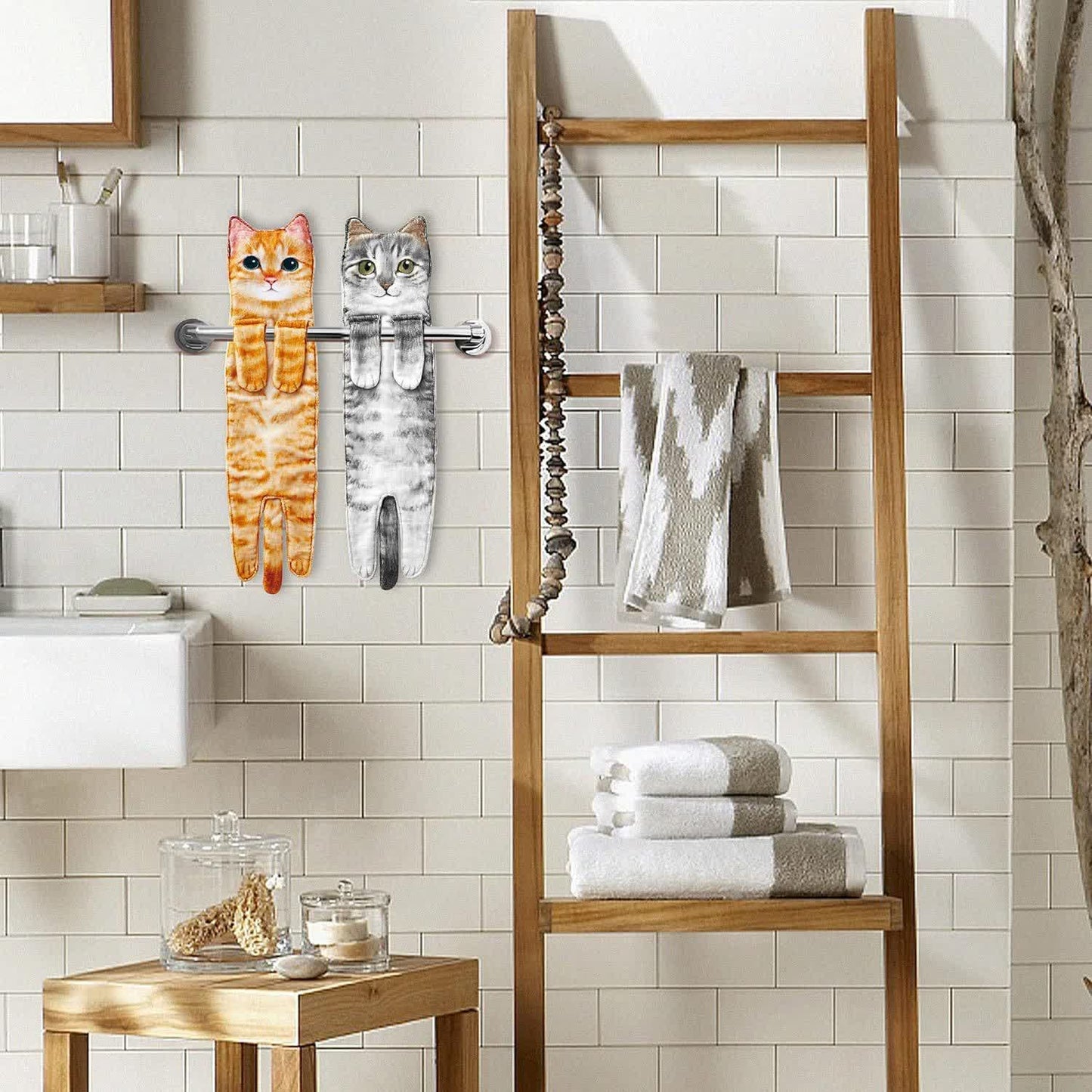 Serviette suspendue à motif chat pour la cuisine et la salle de bain - image 0