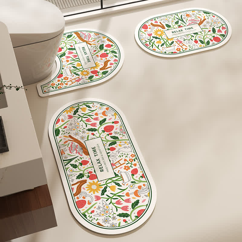 Tapis de bain antidérapant avec boue de diatomées florale