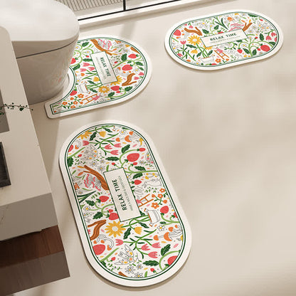 Tapis de bain antidérapant avec boue de diatomées florale