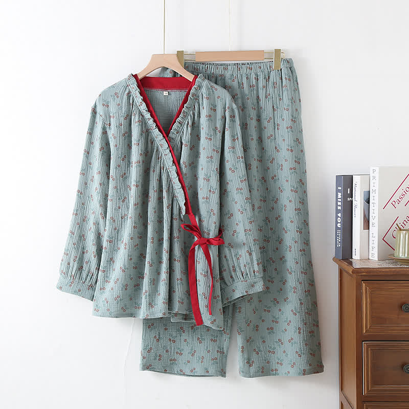 Ensemble pyjama Kimono Rural Rose en gaze de coton