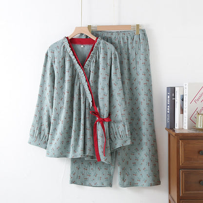 Ensemble pyjama Kimono Rural Rose en gaze de coton