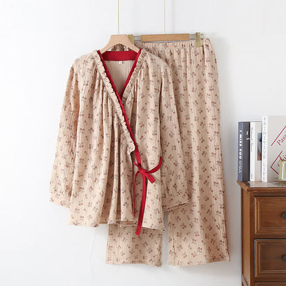 Ensemble pyjama Kimono Rural Rose en gaze de coton