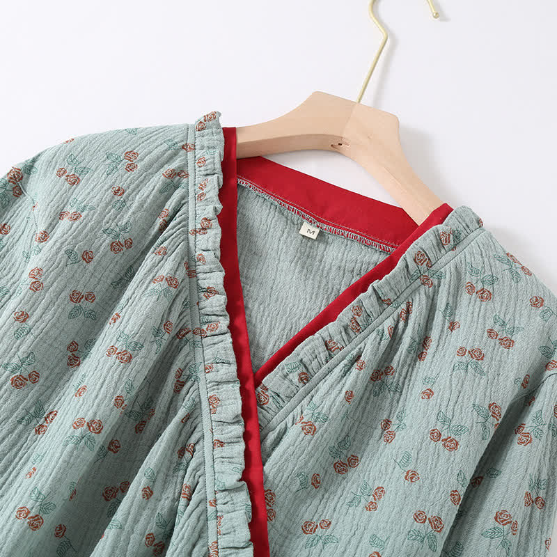 Ensemble pyjama Kimono Rural Rose en gaze de coton