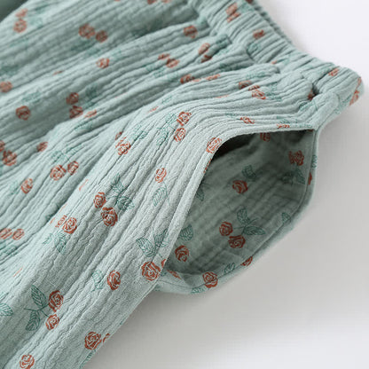 Ensemble pyjama Kimono Rural Rose en gaze de coton