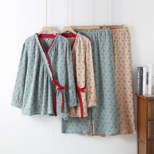 Ensemble pyjama Kimono Rural Rose en gaze de coton