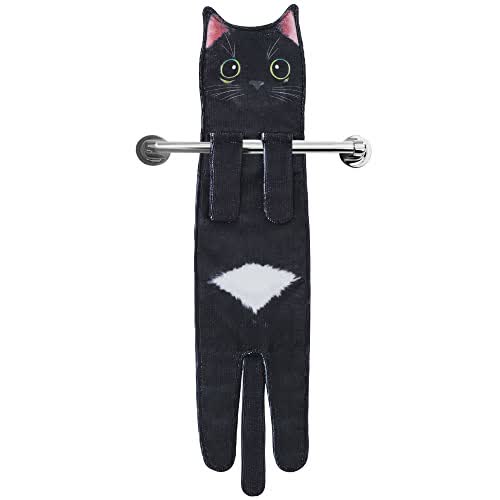 Serviette suspendue à motif chat pour la cuisine et la salle de bain - Chat noir - 2 PIÈCES - image 8