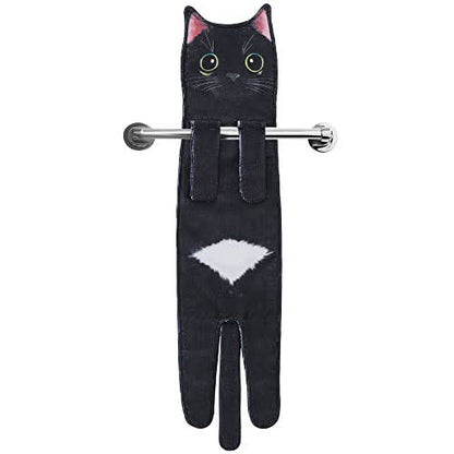 Serviette suspendue à motif chat pour la cuisine et la salle de bain - Chat noir - 2 PIÈCES - image 8