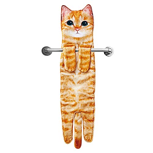 Serviette suspendue à motif chat pour la cuisine et la salle de bain - Chat à café - 2 PIÈCES - image 5