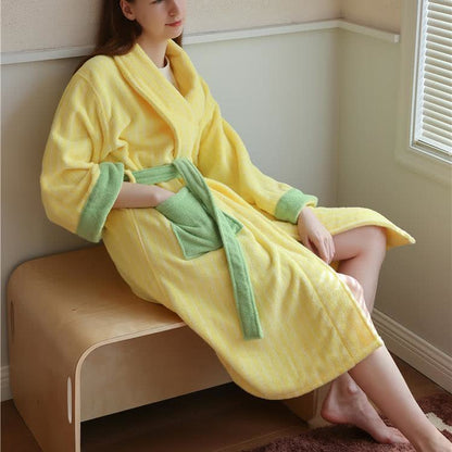 Peignoir en pur coton à rayures color block
