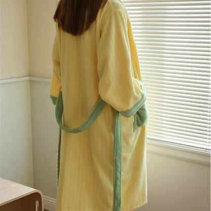 Peignoir en pur coton à rayures color block
