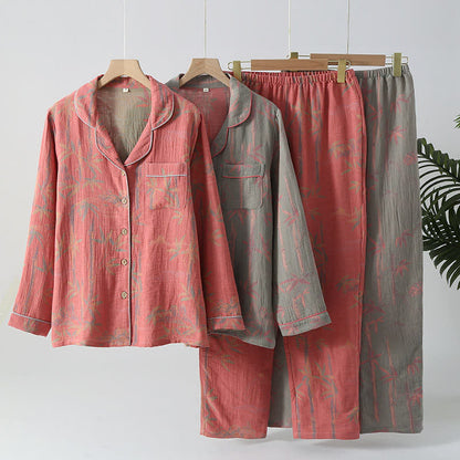 Ensemble pyjama rural en gaze de coton et bambou teint en fil