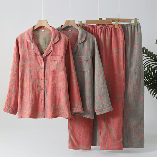Ensemble pyjama rural en gaze de coton et bambou teint en fil