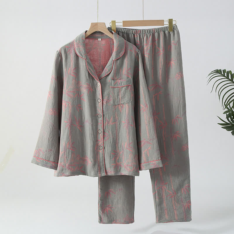 Ensemble pyjama rural en gaze de coton et bambou teint en fil