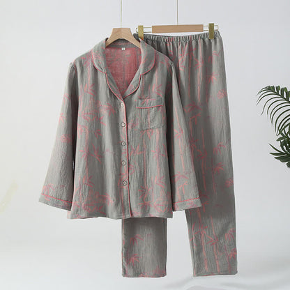 Ensemble pyjama rural en gaze de coton et bambou teint en fil