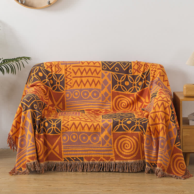 Couette réversible en gaze de coton de style bohème à motif géométrique