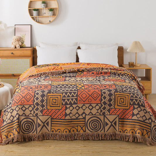 Couette réversible en gaze de coton de style bohème à motif géométrique