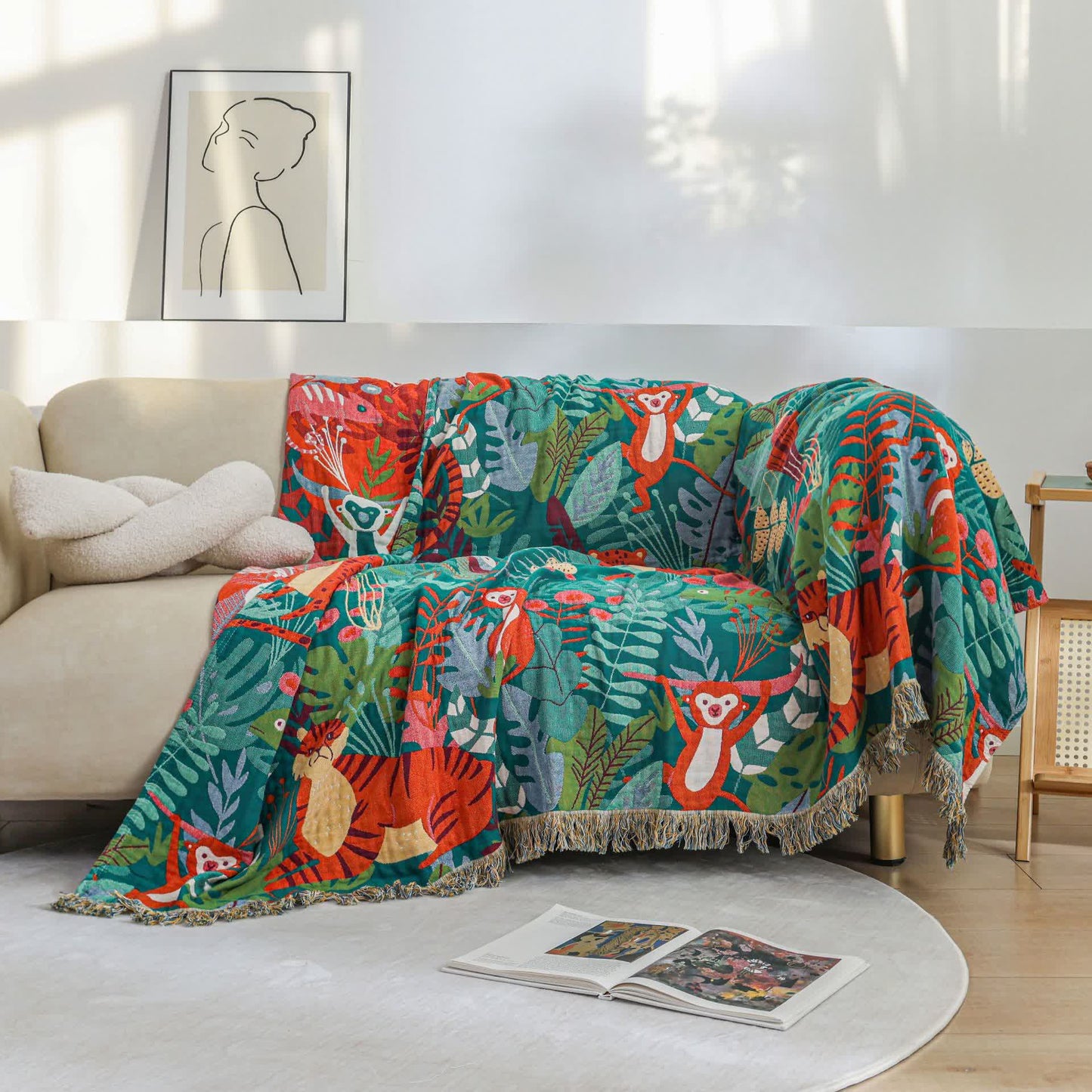 Couette réversible en gaze de coton avec animaux de la forêt